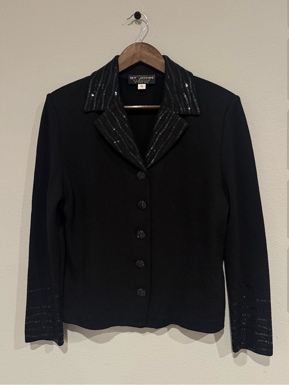 St. John Evening by Marie Gray Black Knit Sequin Blazer Jacket Size 10